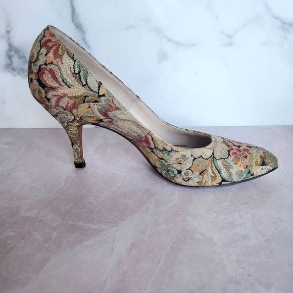 Troylings women's '90s vintage size 8 floral tapestry pointed toe high heels pum - Picture 1 of 6
